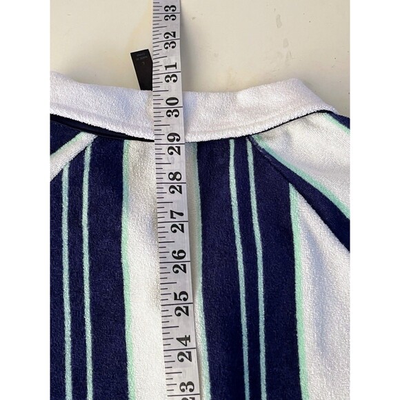 Fabletics Men’s Sz L Island Terry Button Up Navy Striped Retro Cabana Beach Wear - Picture 10 of 10